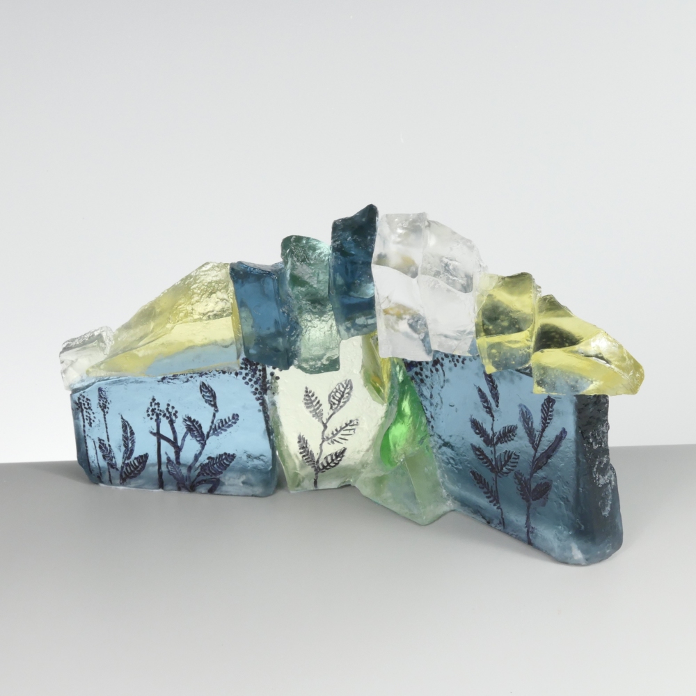 Dry stone wall engraved with meadow grasses